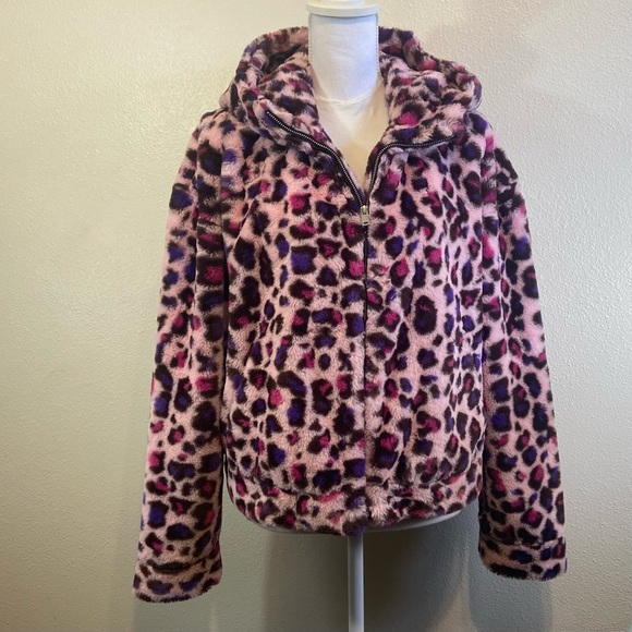 UGG Jackets & Blazers - UGG Mandy Faux Fur Cheetah Pink Leopard Coat Hoodie Jacket Size M